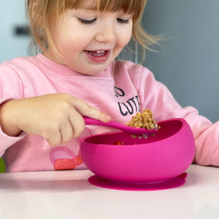 Baby Feeding Set Silicone Baby Bowls With Suction Training Spoon for  Toddler Baby Bowls and Spoon First Stage 2 Pack 1 Purple & 1 Pink 