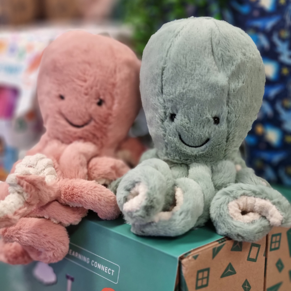 Jellycat odell and odyssey octopus on display at Raspberry Lane Boutique