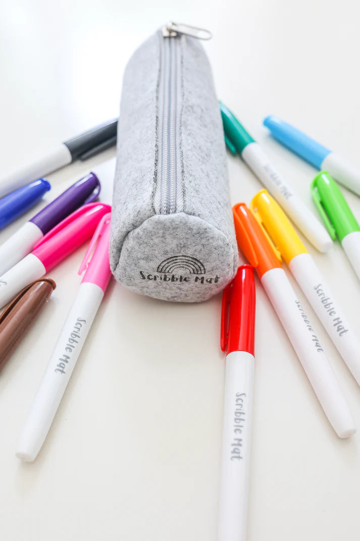 Scribble Mat 12 Pens in Felt Pencil Case
