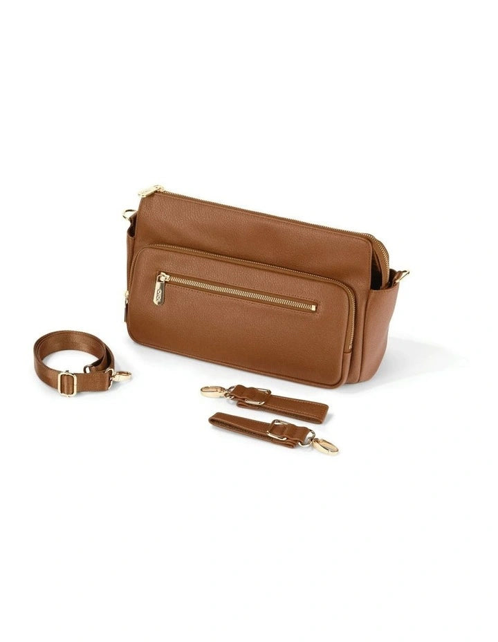 OiOi Multitasker Vegan Leather Pram Caddy 2.0 - Chestnut Brown