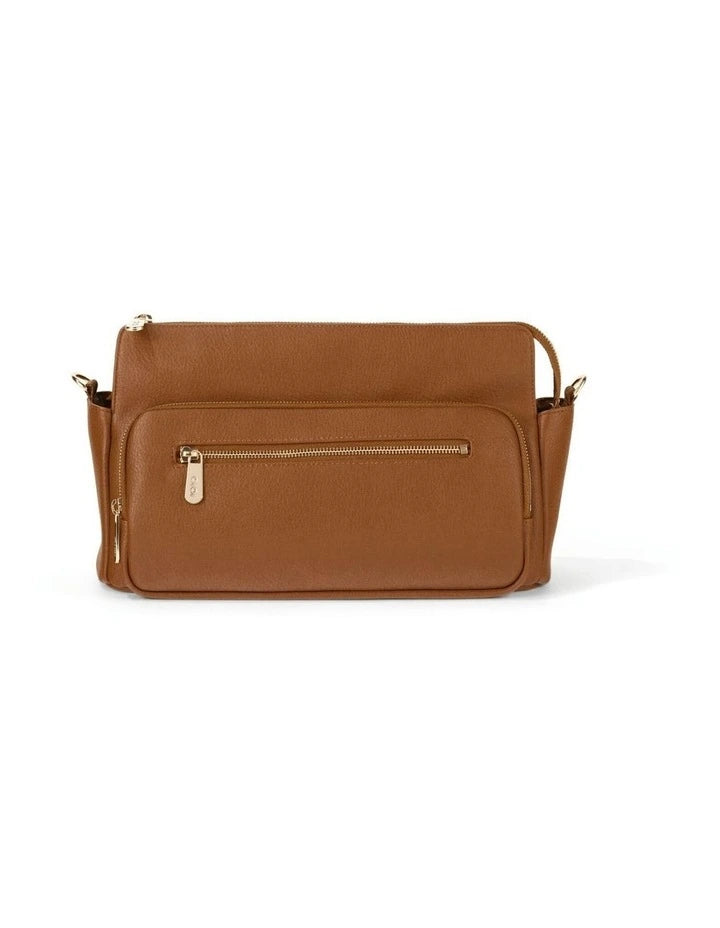 OiOi Multitasker Vegan Leather Pram Caddy 2.0 - Chestnut Brown