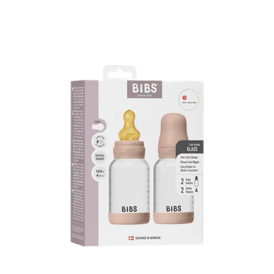 BIBS Glass Bottle Complete Set (2 Pack) 120ml Latex - Blush