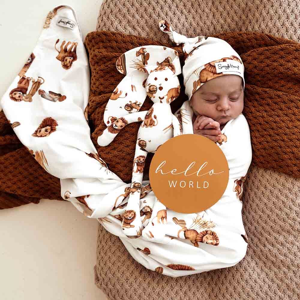 Snuggle Hunny Lion Jersey Wrap + Beanie Set