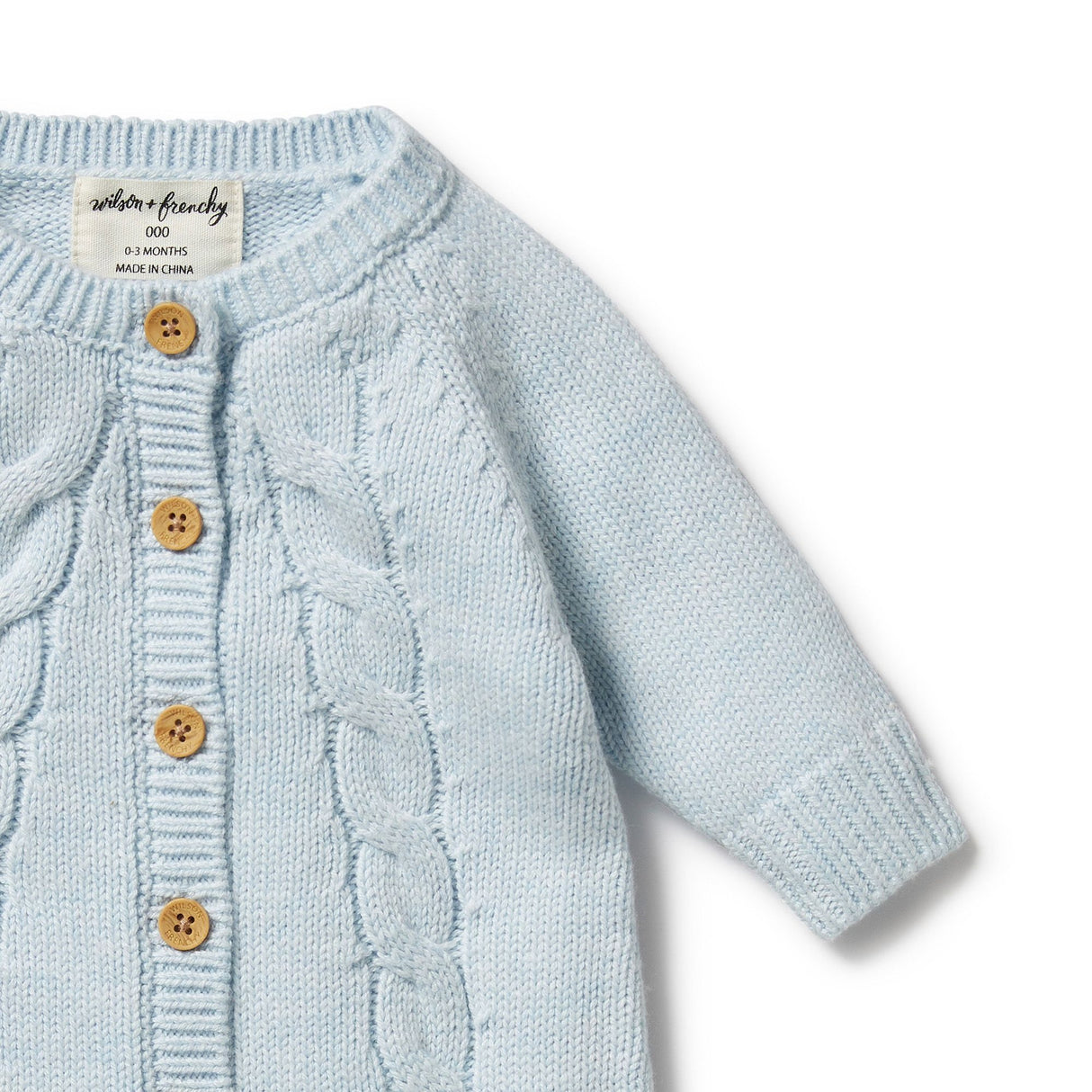 Wilson + Frenchy Knitted Cable Growsuit - Bluebell Fleck