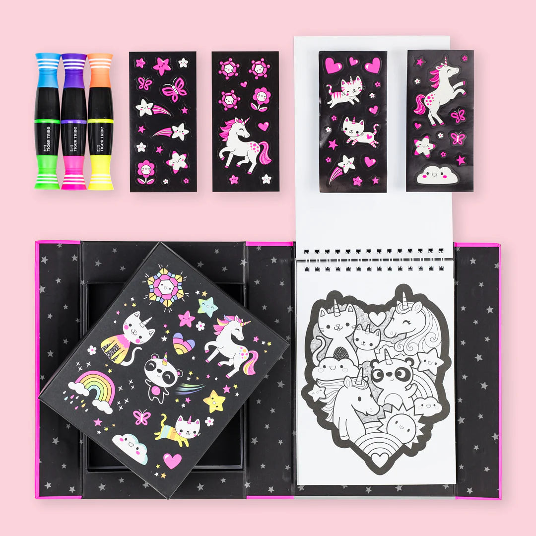 Tiger Tribe Neon Colouring Set - Unicorns and Friends