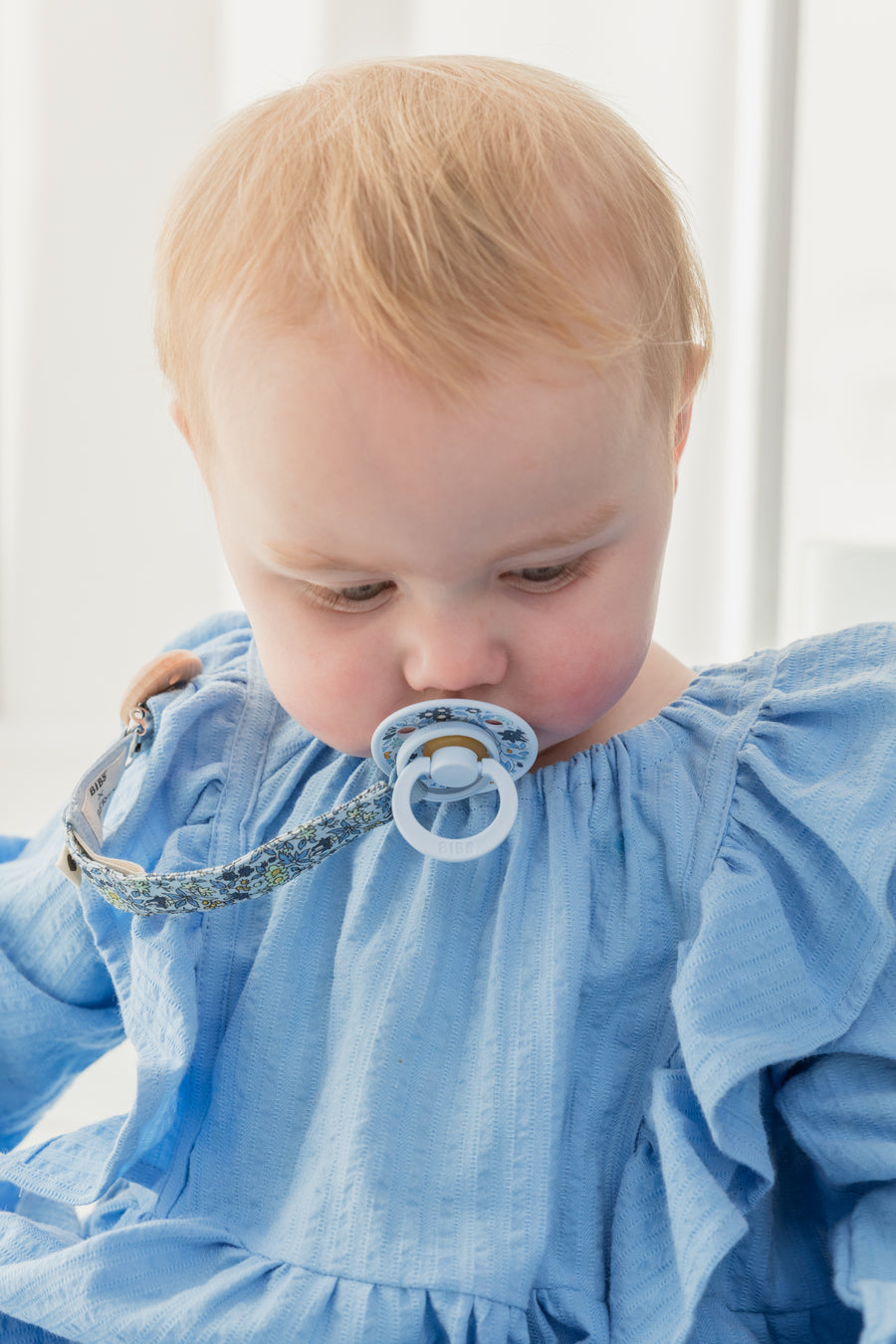BIBS X LIBERTY Pacifier Clip - Chamomile Lawn/Baby Blue