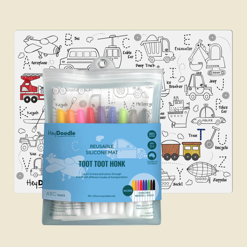 Hey Doodle Reusable Colouring Mat - Toot Toot Honk