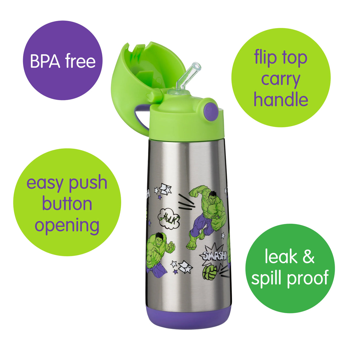 b.box Insulated Drink Bottle 500ml - Hulk