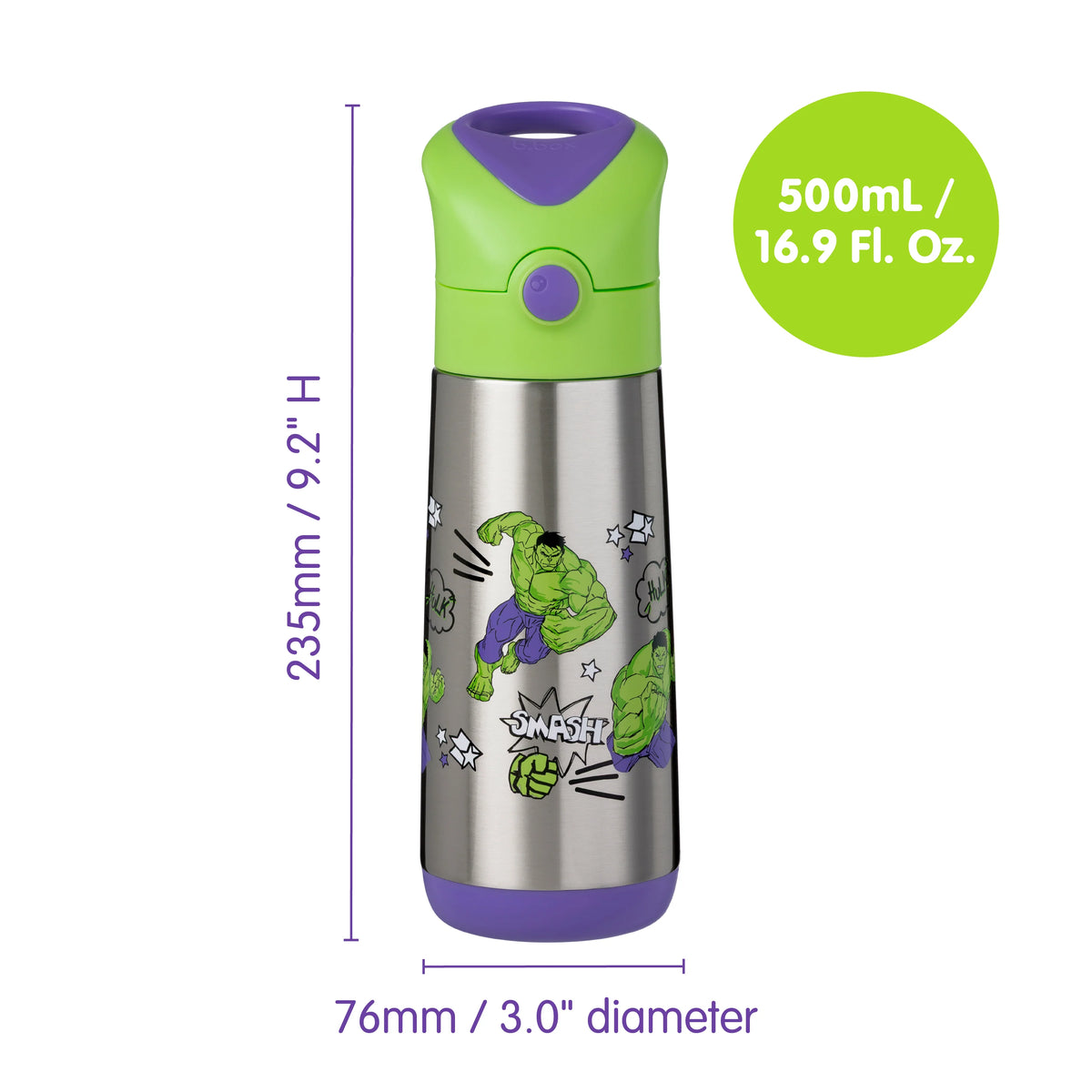 b.box Insulated Drink Bottle 500ml - Hulk