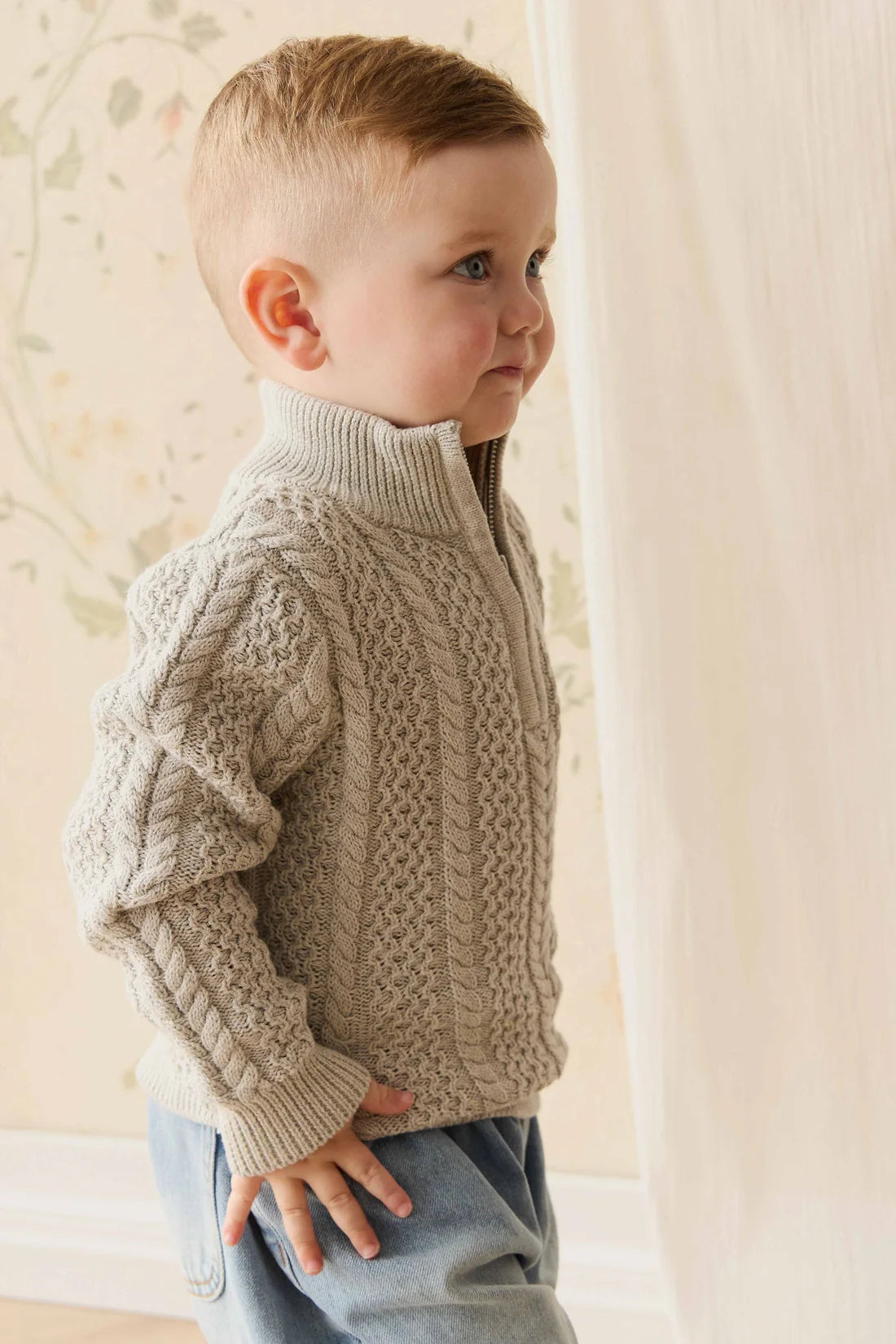 Jamie Kay Clyde Half Zip Jumper - Light Grey Marle