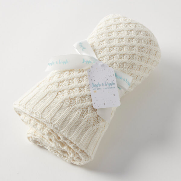 Jiggle + Giggle Basket Weave Knit Blanket - Cream