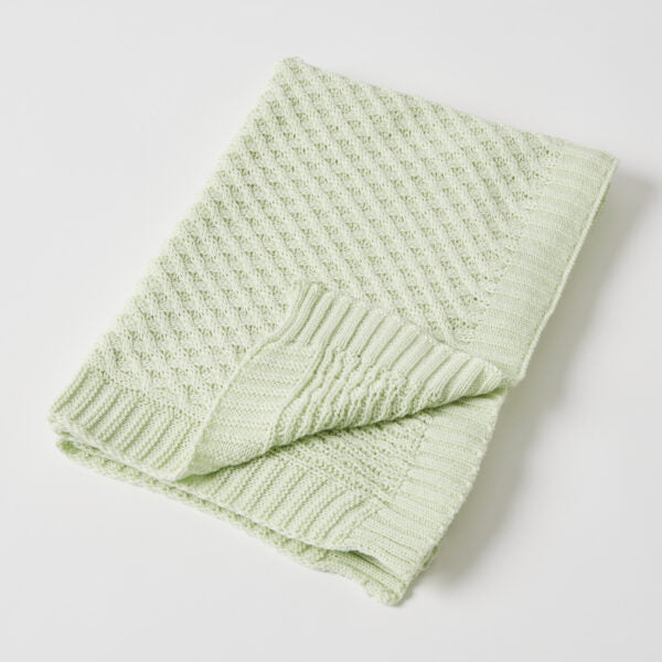 Jiggle + Giggle Green Basket Weave Knit Blanket