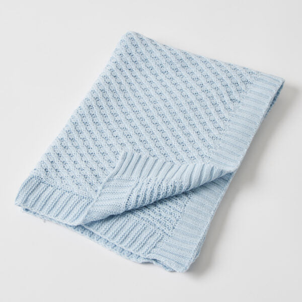 Jiggle + Giggle Blue Basket Weave Knit Blanket