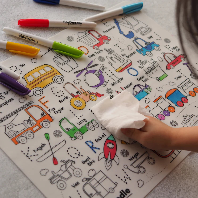 Hey Doodle Reusable Colouring Mat - Toot Toot Honk