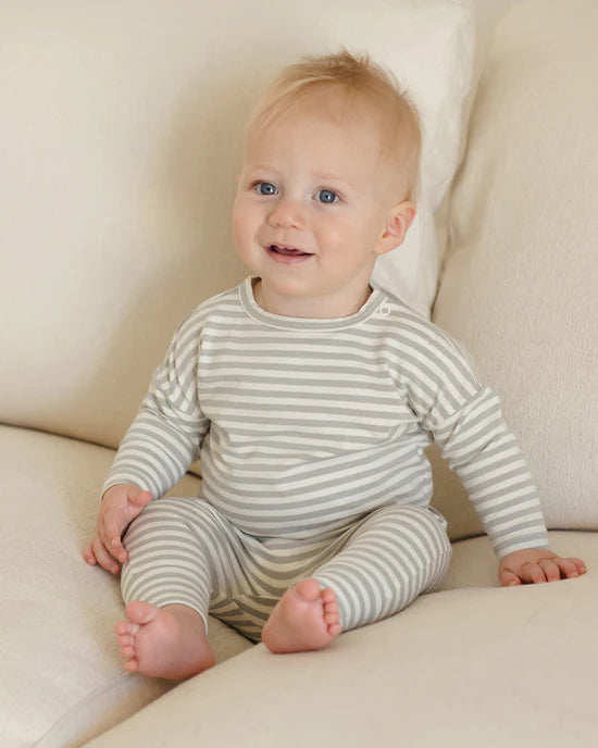 Quincy Mae Long Sleeve Tee - Sage Stripe