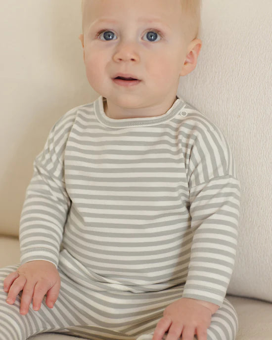 Quincy Mae Long Sleeve Tee - Sage Stripe