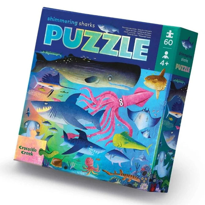 Crocodile Creek Foil Puzzle 60 pc - Shimmering Sharks