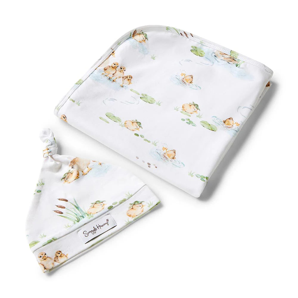 Snuggle Hunny Jersey Wrap + Beanie Set - Duck Pond