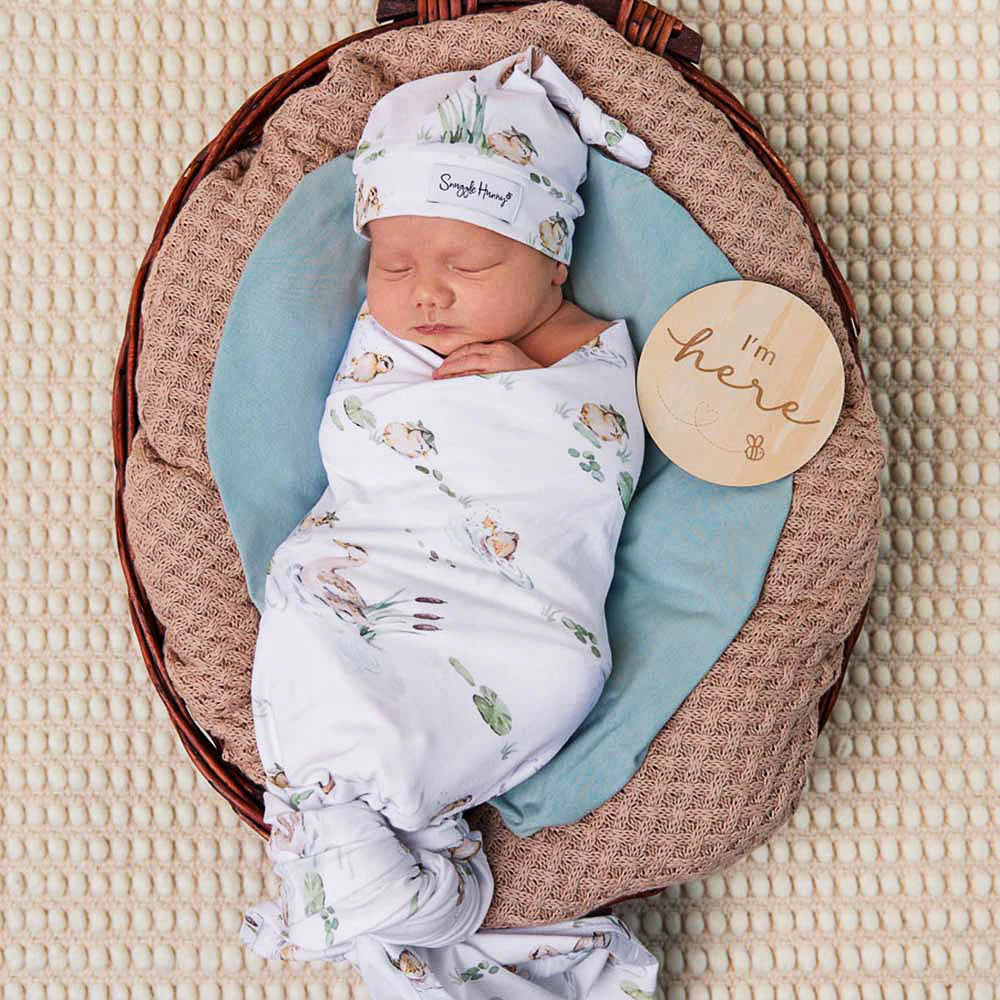Snuggle Hunny Jersey Wrap + Beanie Set - Duck Pond