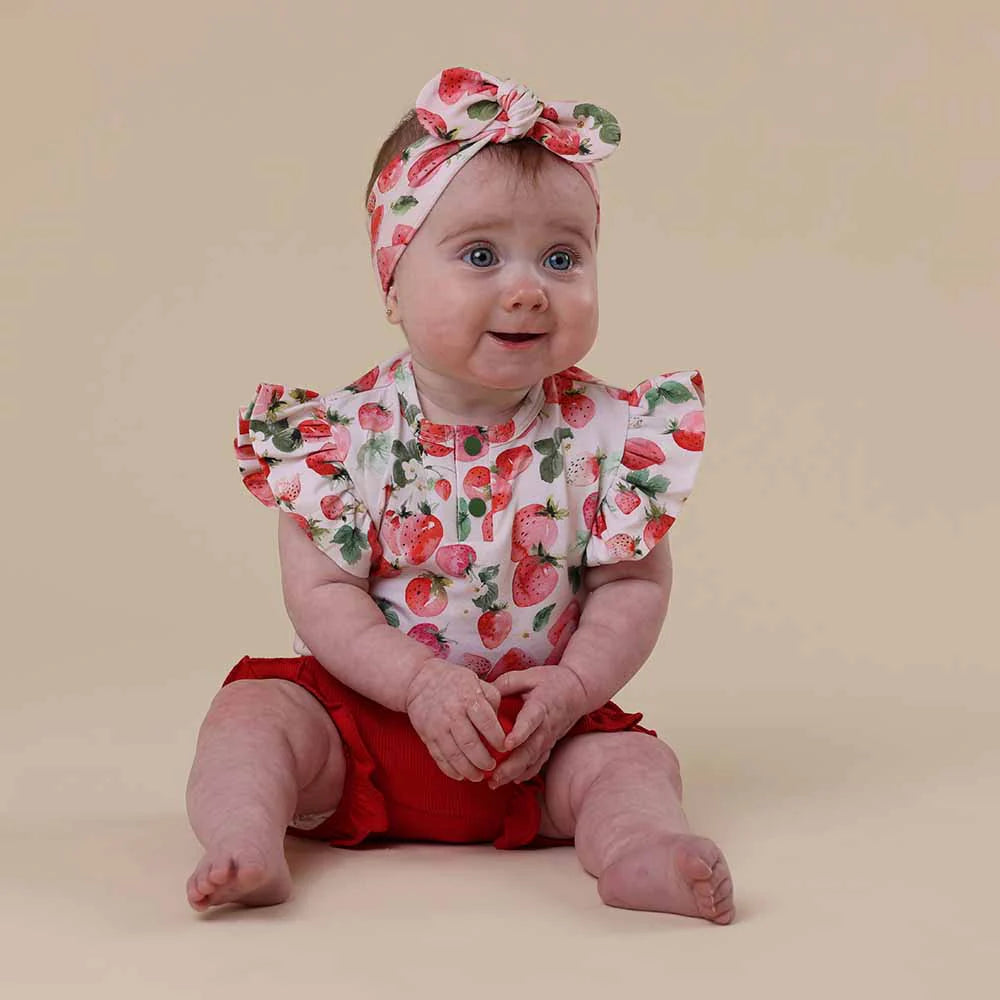 Snuggle Hunny Strawberry Short Sleeve Bodysuit With Frill