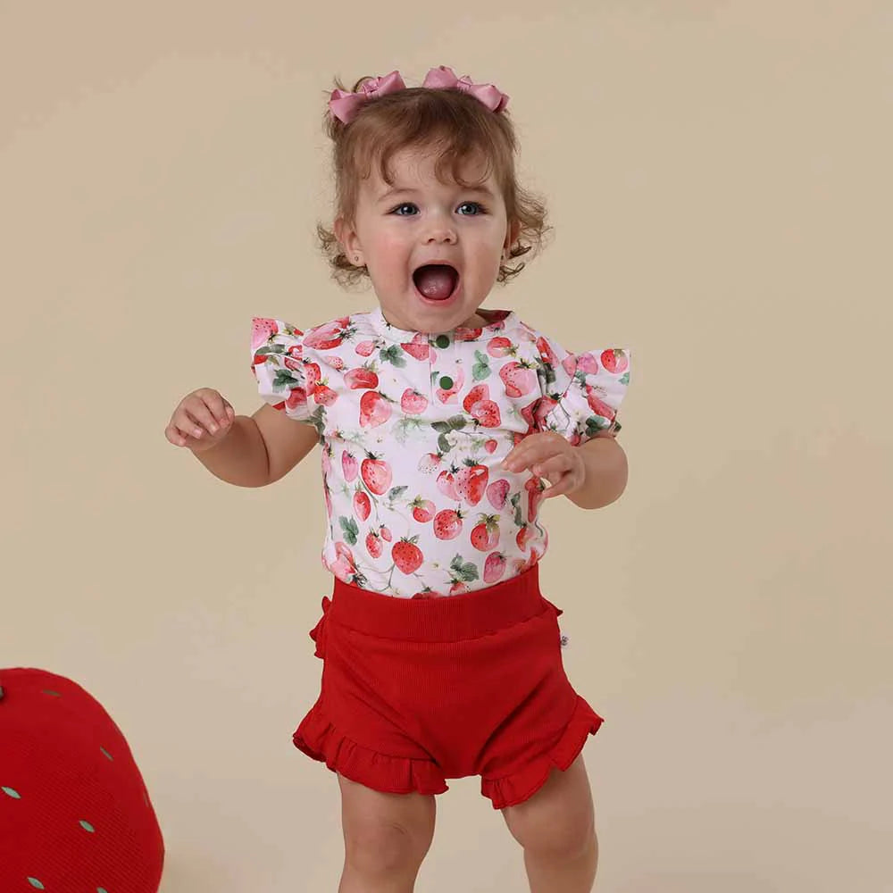 Snuggle Hunny Strawberry Short Sleeve Bodysuit With Frill
