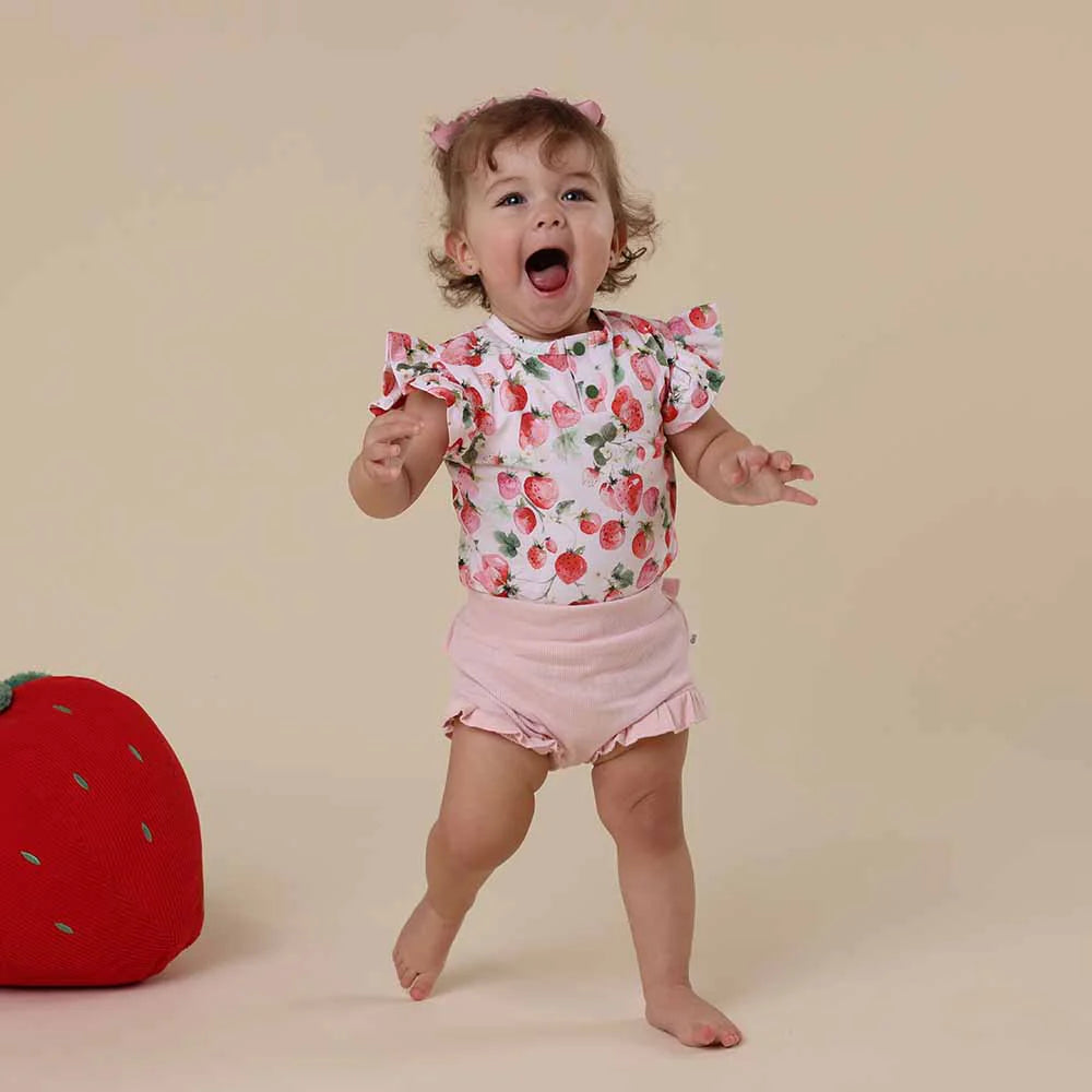 Snuggle Hunny Strawberry Short Sleeve Bodysuit With Frill