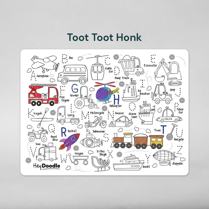 Hey Doodle Reusable Colouring Mat - Toot Toot Honk
