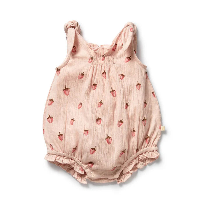 Wilson + Frenchy Strawberry Kisses Organic Tie Playsuit