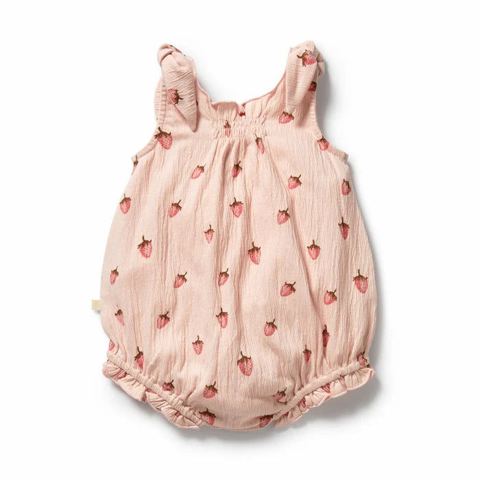 Wilson + Frenchy Strawberry Kisses Organic Tie Playsuit