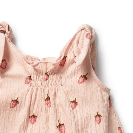 Wilson + Frenchy Strawberry Kisses Organic Tie Playsuit