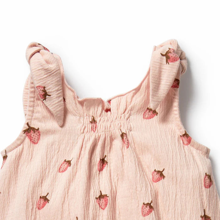 Wilson + Frenchy Strawberry Kisses Organic Tie Playsuit