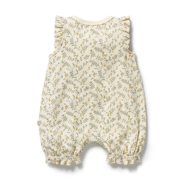 Wilson + Frenchy Lemon Leaf Organic Ruffle Zipsuit
