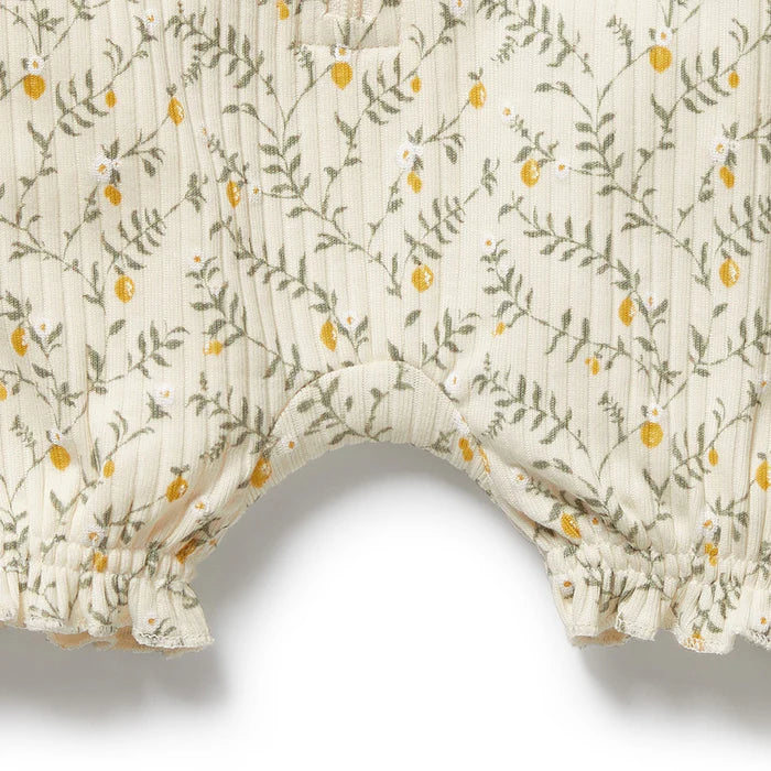 Wilson + Frenchy Lemon Leaf Organic Ruffle Zipsuit