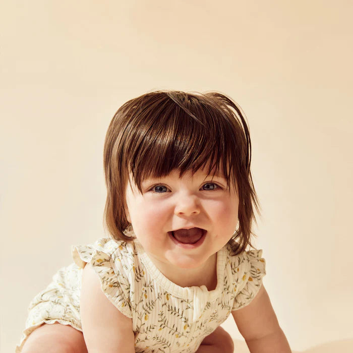 Wilson + Frenchy Lemon Leaf Organic Ruffle Zipsuit