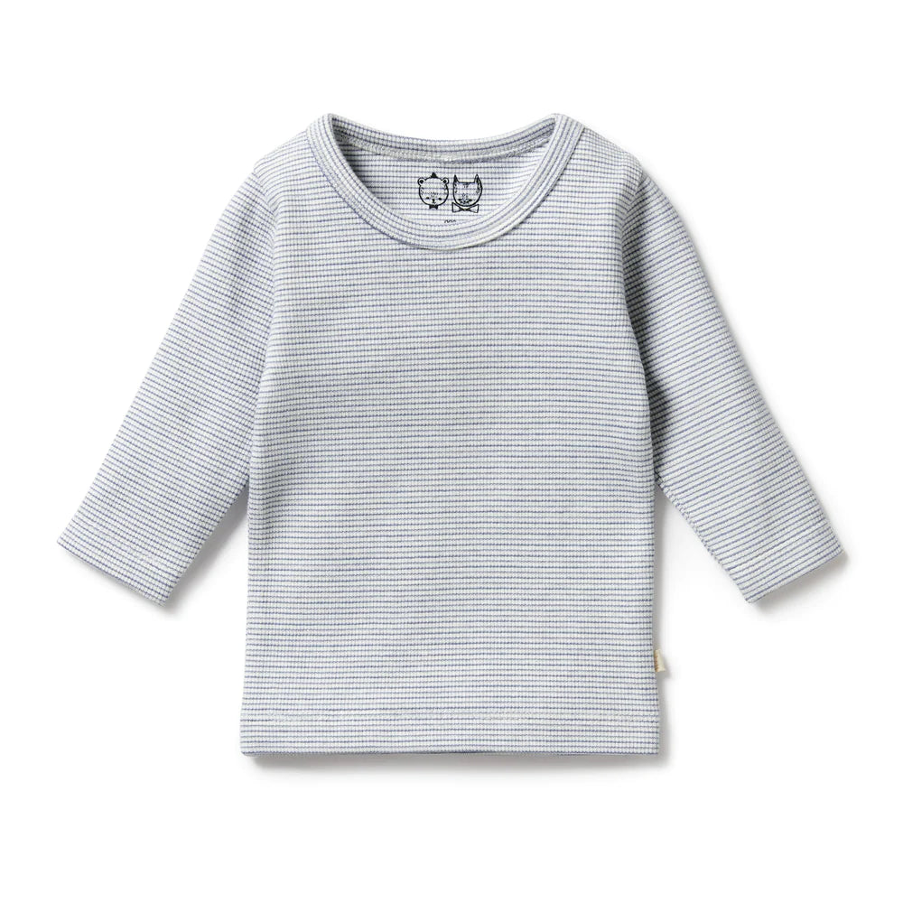 Wilson + Frenchie Organic Stripe Rib Long Sleeve Top - Rain Drop