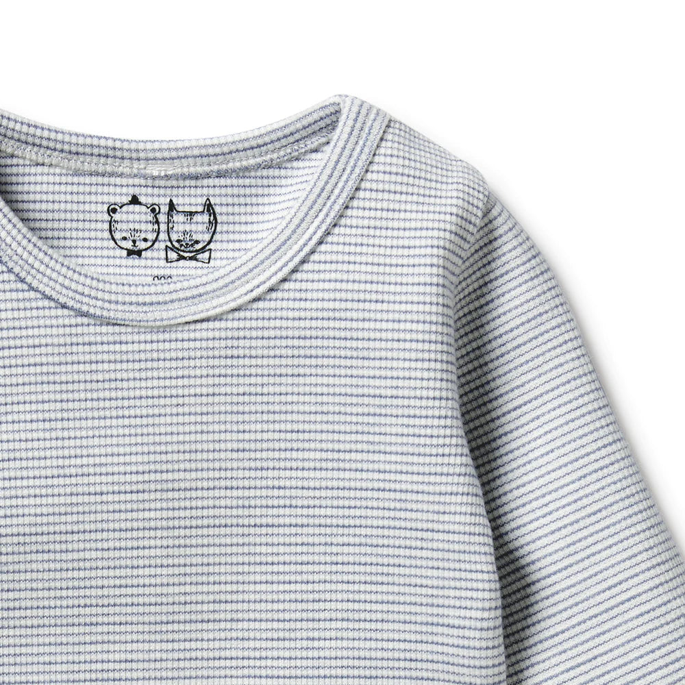 Wilson + Frenchie Organic Stripe Rib Long Sleeve Top - Rain Drop