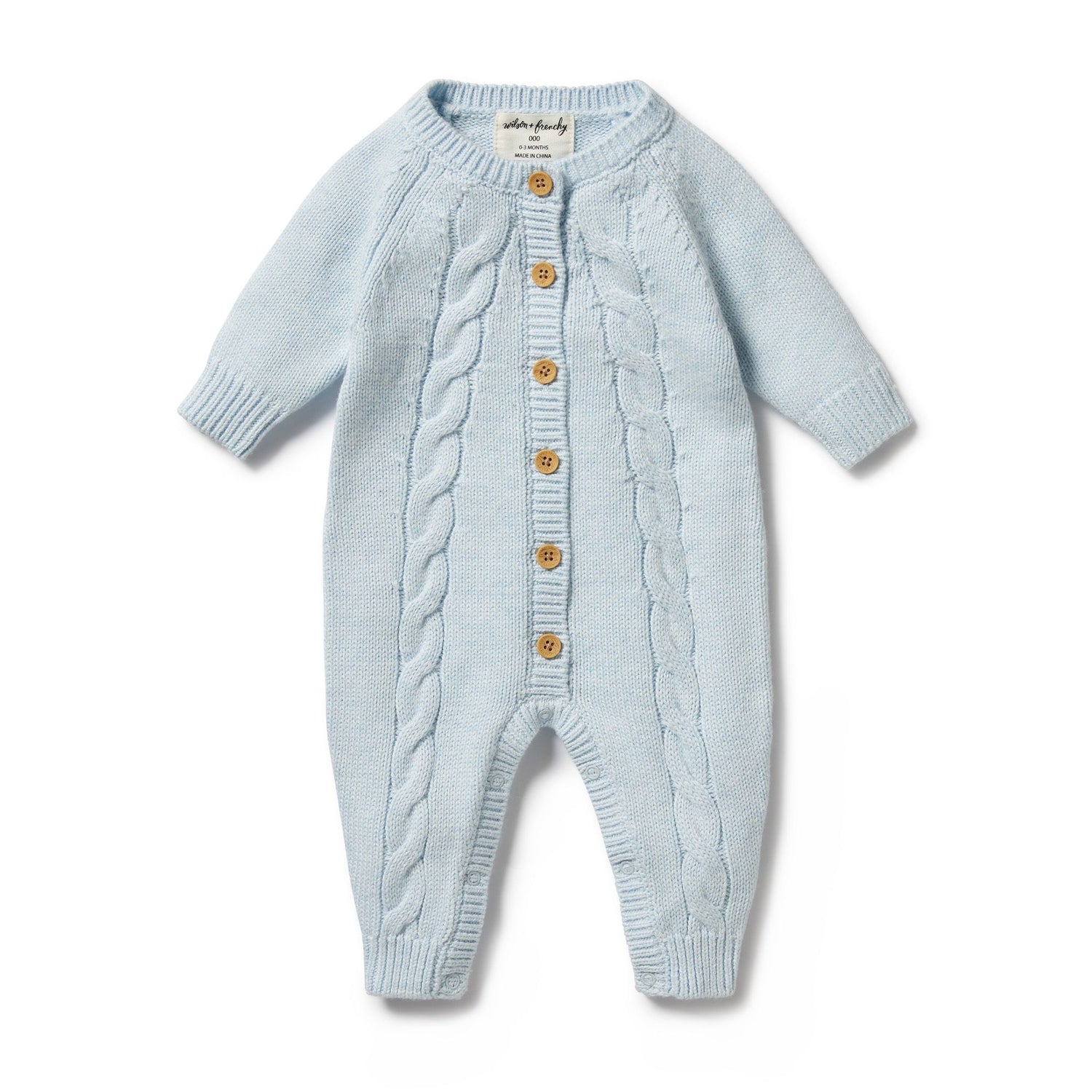 Wilson + Frenchy Knitted Cable Growsuit - Bluebell Fleck
