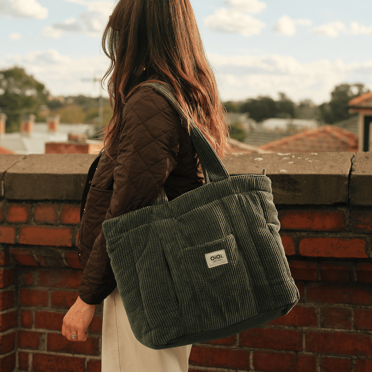 OiOi Everyday Tote - Moss Green Corduroy