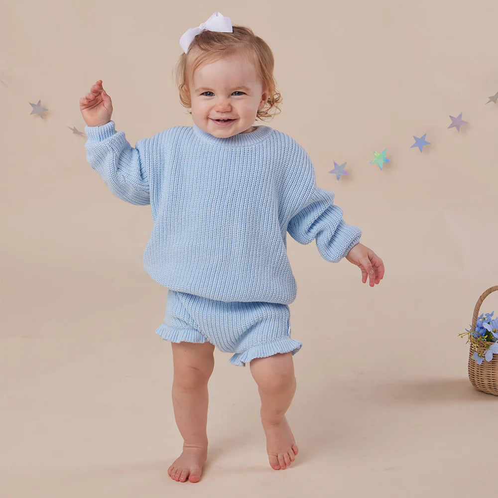 Snuggle Hunny Oversized Cotton Knit Jumper - Baby Blue
