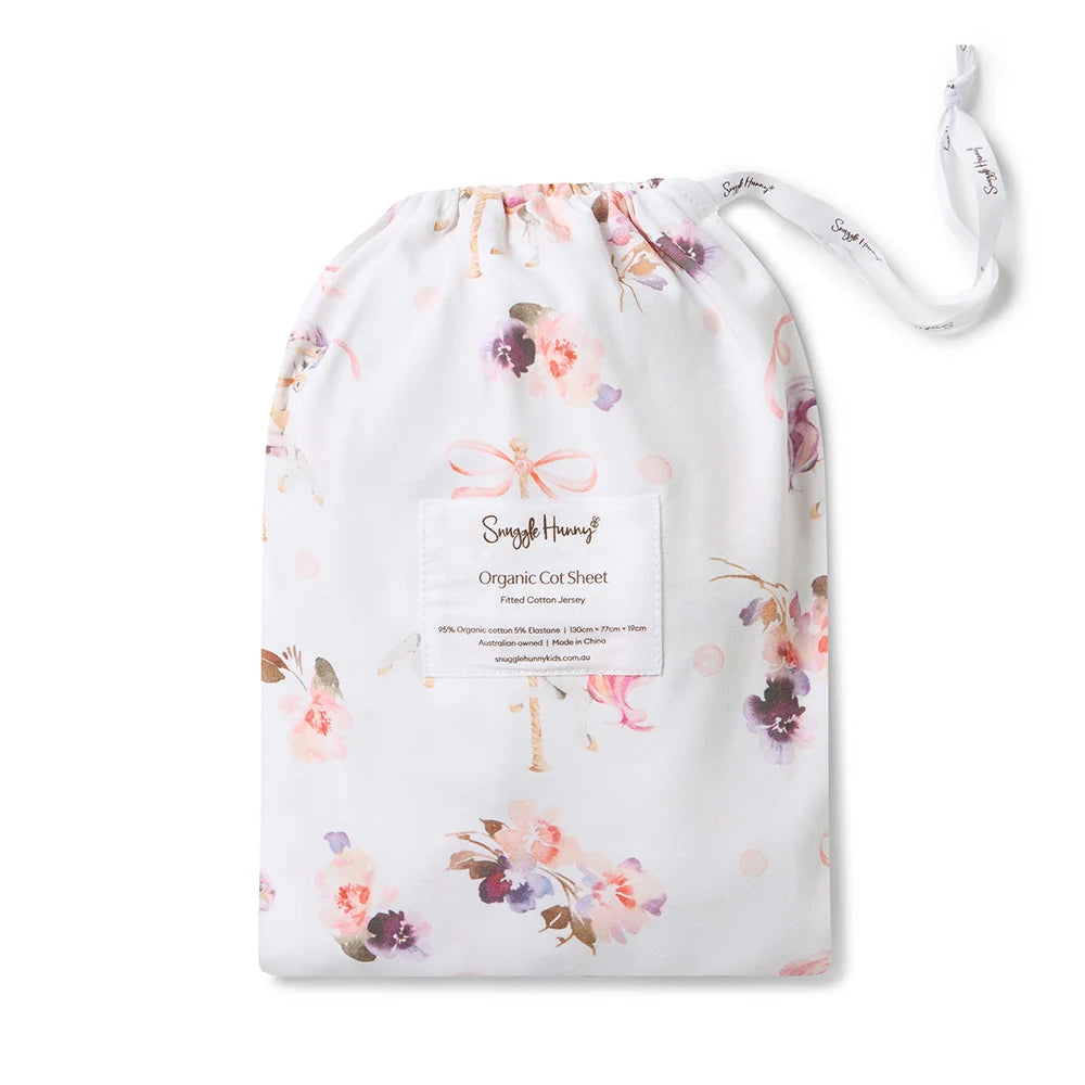 Snuggle Hunny Organic Fitted Cot Sheet - Carousel