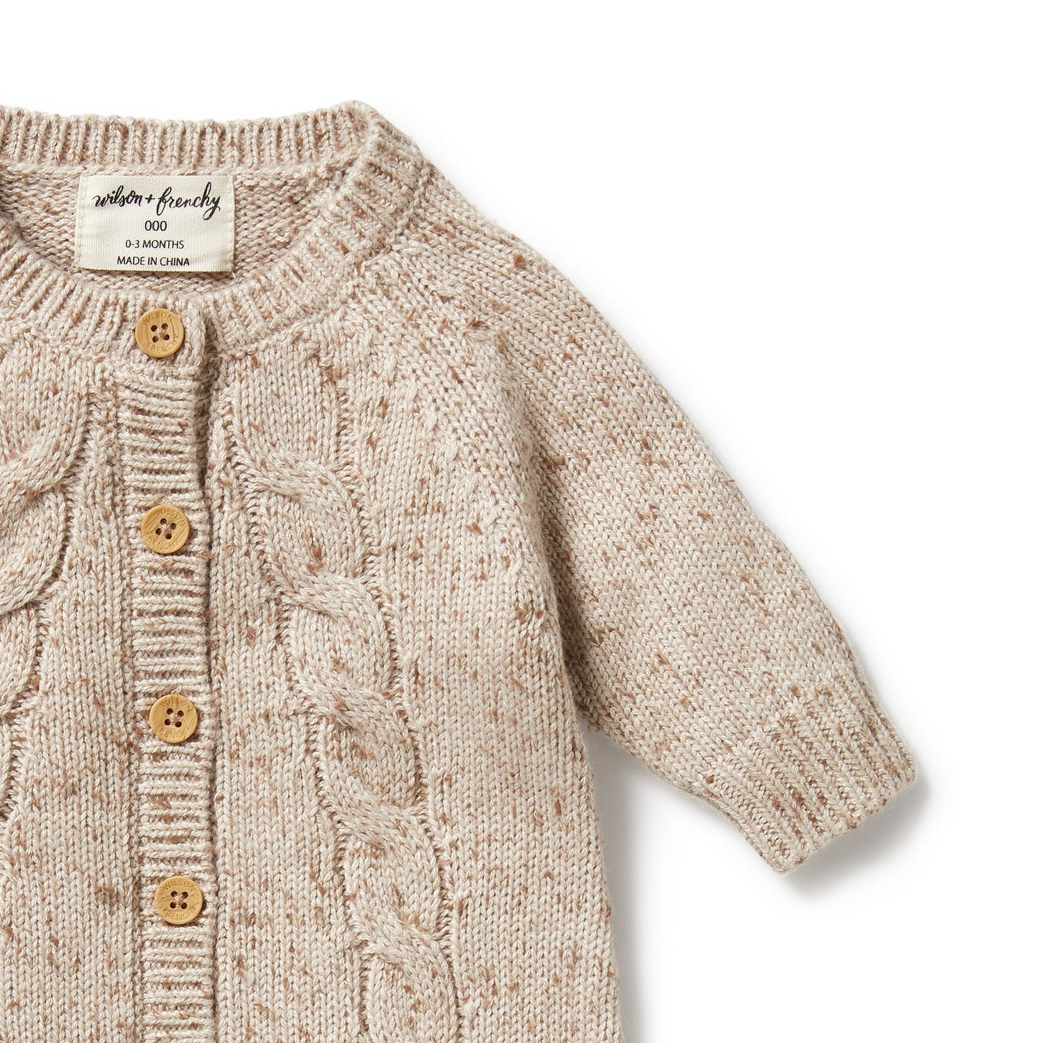 Wilson + Frenchy Knitted Cable Growsuit - Almond Fleck