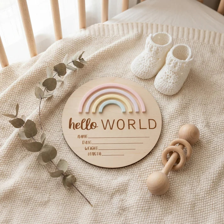 Timber Tinker Hello World Rainbow Plaque - Sorbet