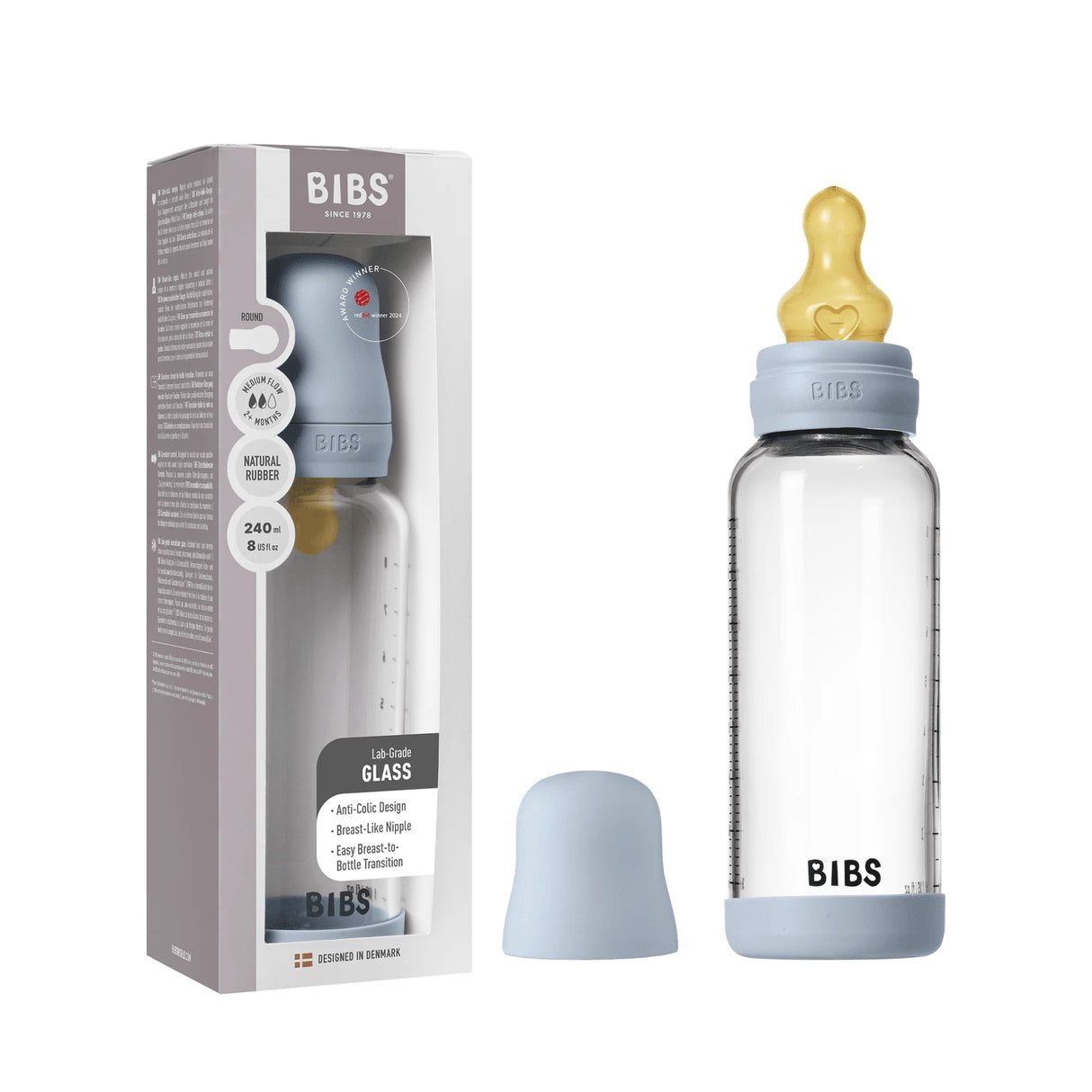 BIBs Glass Baby Bottle - 240ml - Baby Blue