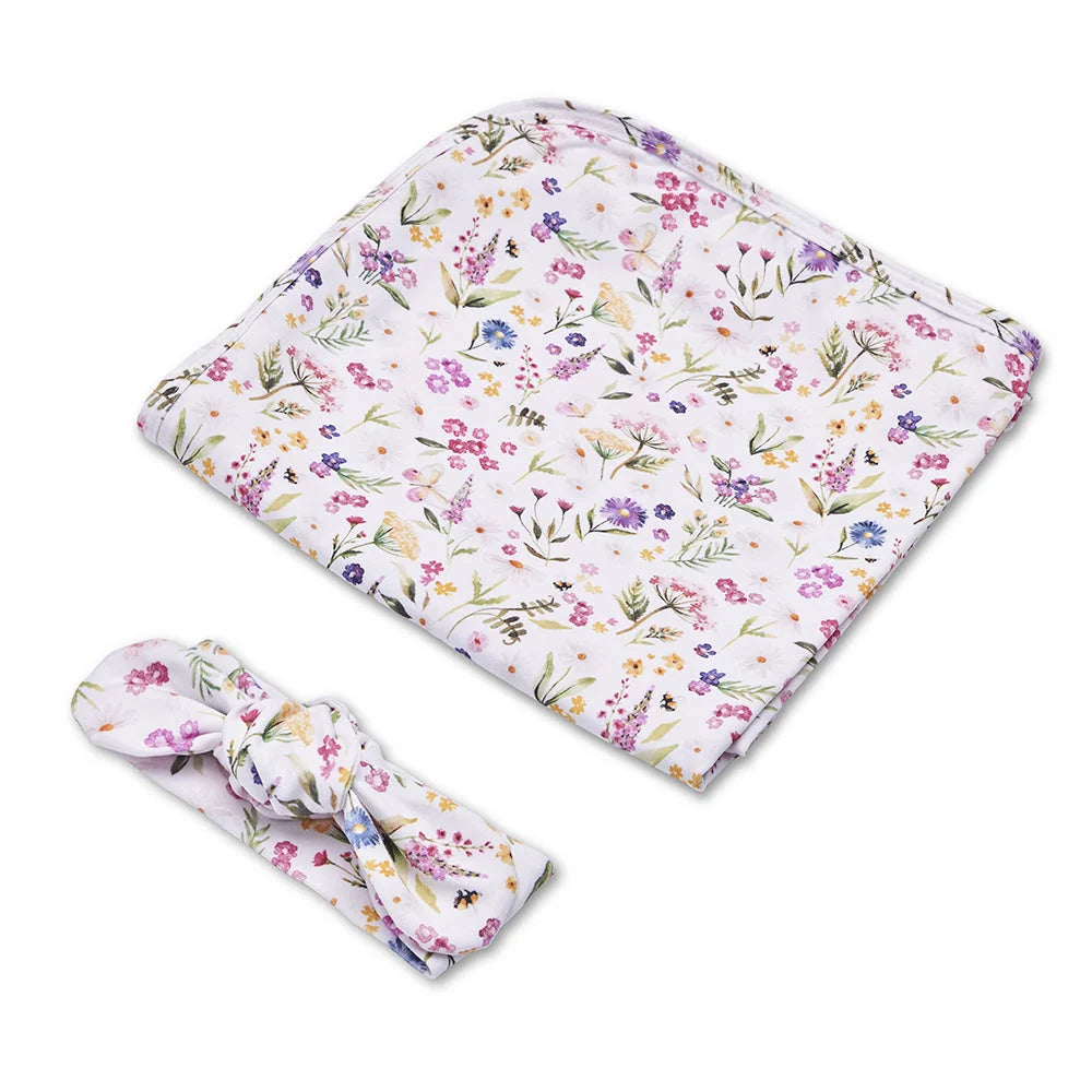 Snuggle Hunny Gracie Organic Jersey Wrap & Topknot Set