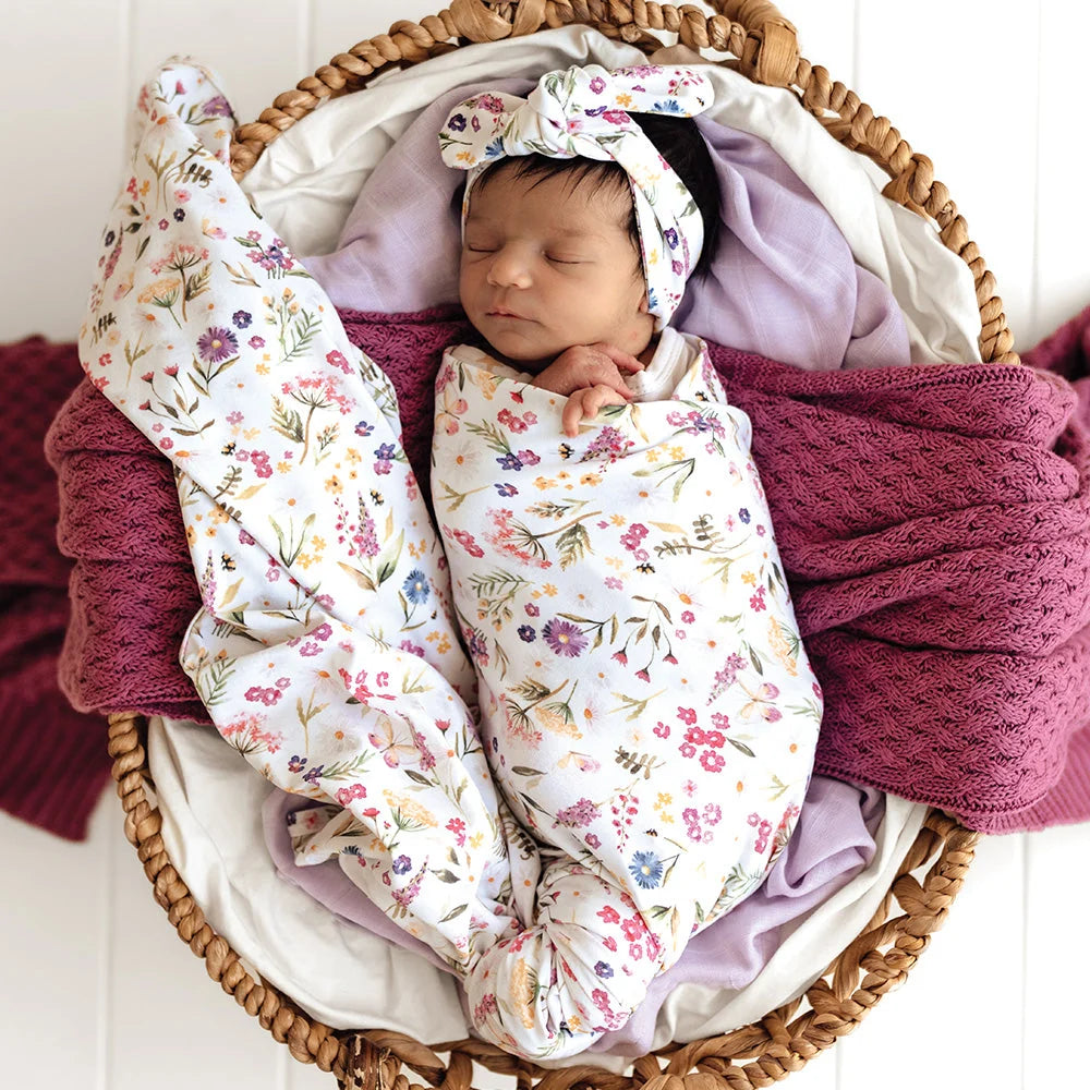 Snuggle Hunny Gracie Organic Jersey Wrap & Topknot Set