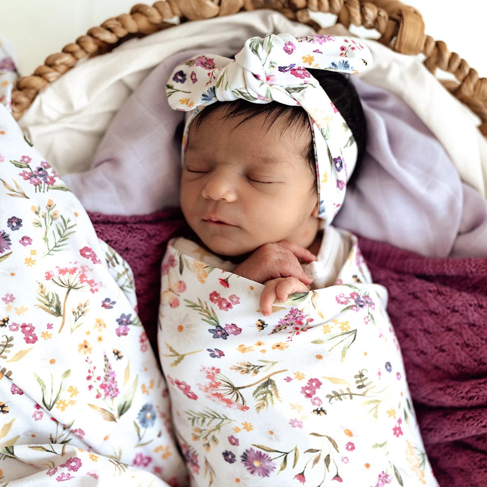 Snuggle Hunny Gracie Organic Jersey Wrap & Topknot Set