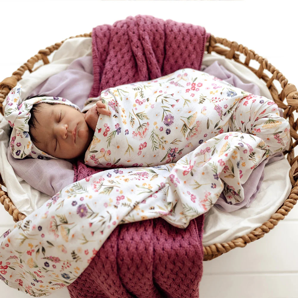 Snuggle Hunny Gracie Organic Jersey Wrap & Topknot Set