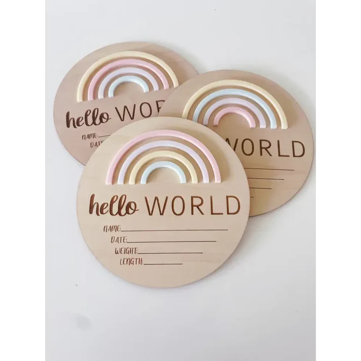 Timber Tinker Hello World Rainbow Plaque - Sorbet