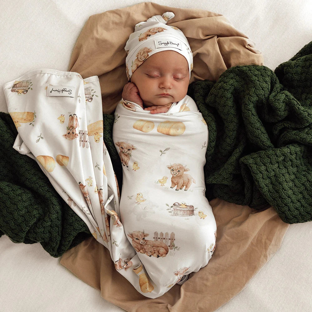 Snuggle Hunny Highland Cows Jersey Wrap + Beanie Set
