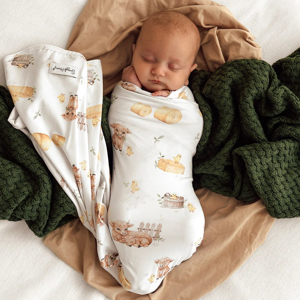 Snuggle Hunny Highland Cows Jersey Wrap + Beanie Set